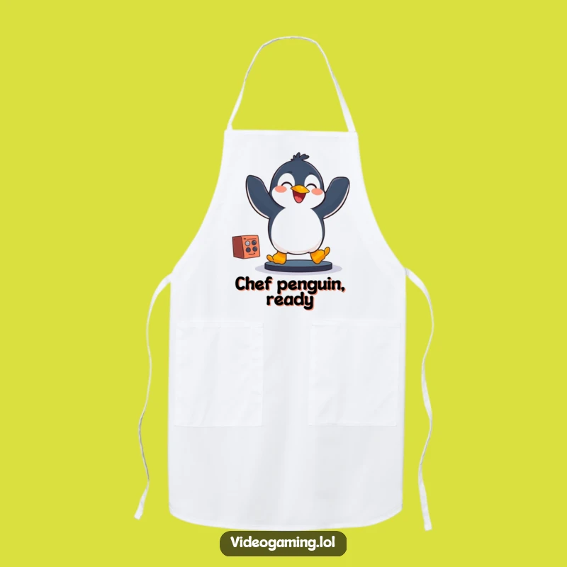 Funny Penguin Gamer Apron: Joyful Arctic Champ for Kitchen Quests