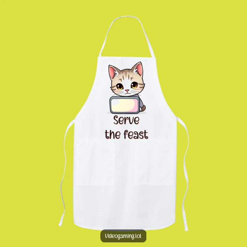 Funny Cat Gamer Apron: Curious Feline Chef for Kitchen Fun
