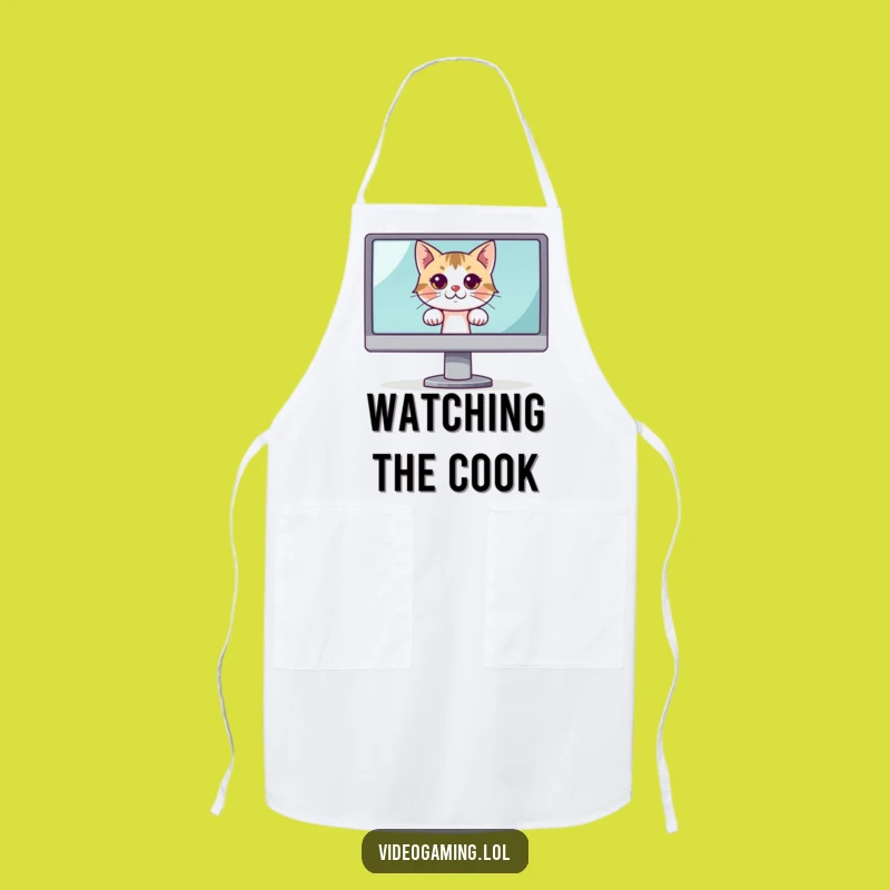 Funny Curious Cat Monitor Apron: Cook with Intrigue in This Hilarious Kitchen Wear
