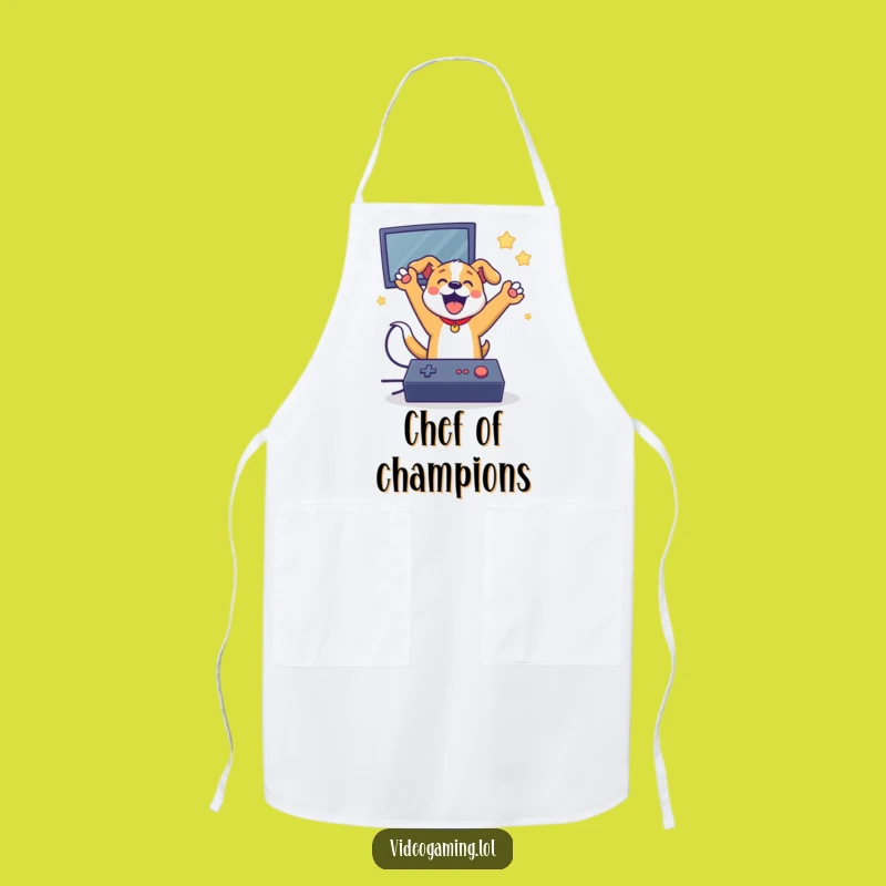 Funny Dog Gamer Apron - Cook Up Wins in the Kitchen