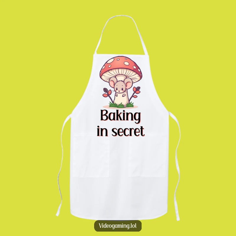 Funny Shy Mouse Kitchen Apron: Pixelated Hideaway Fun