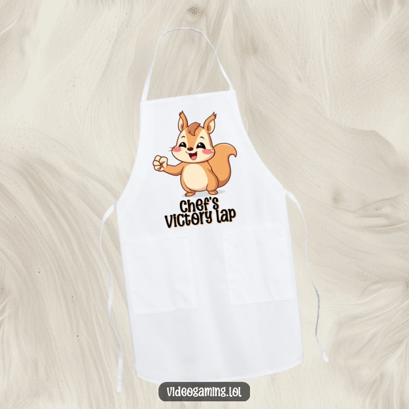 Funny Squirrel Apron: A cheerful squirrel pumps its fist in victory, ready to bring cheer to any kitchen task.