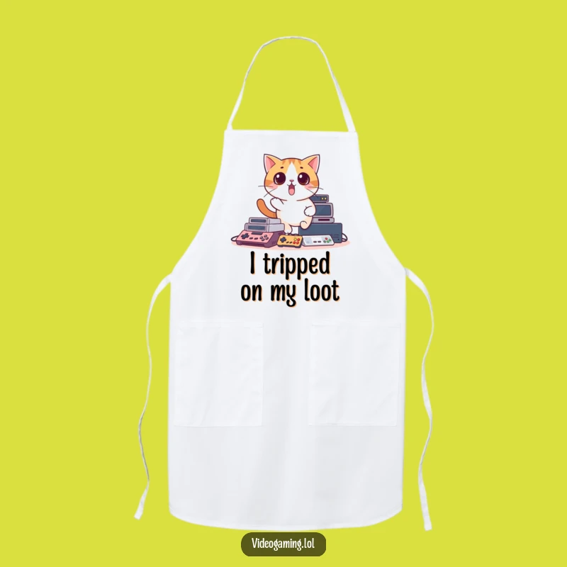Funny Surprised Cat Apron: Hilarious Gamer Chef for Console Chaos