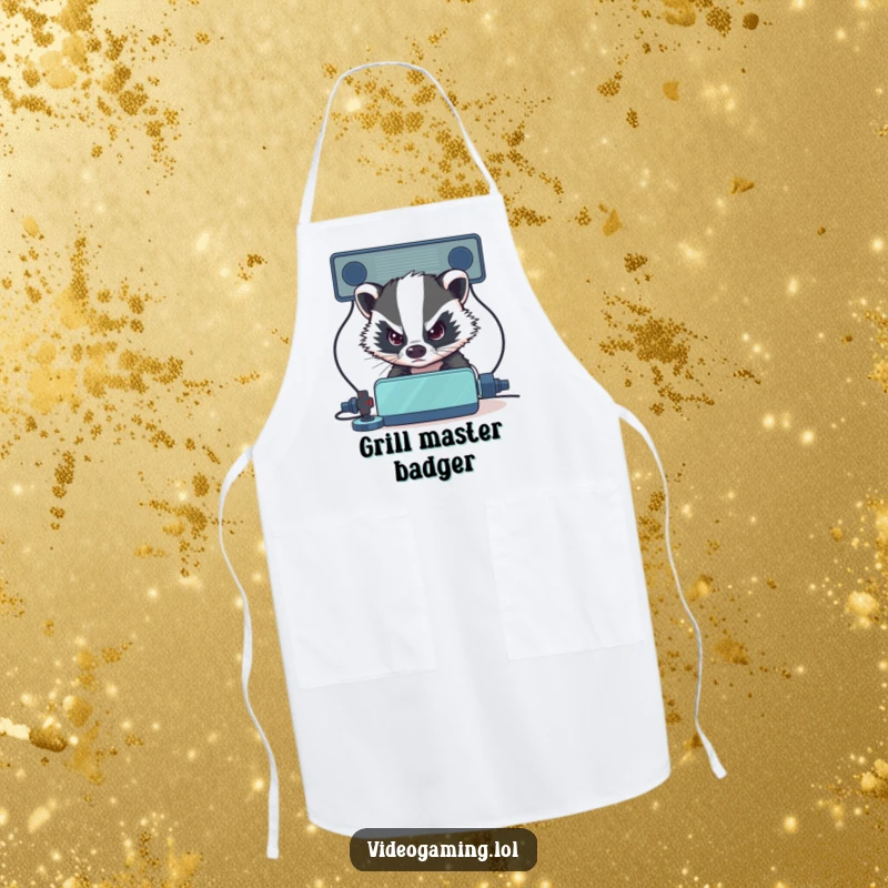 Funny Badger Gamer Apron: A determined badger intensely eyes its opponent, bringing fierce focus to the kitchen.