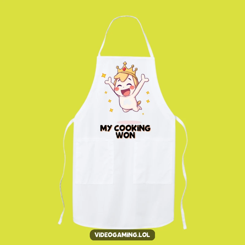Funny Kitchen Champion Apron: Playful Character Leaping, Fun Funny Cooking Gift