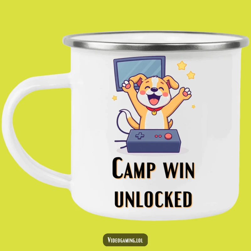 Funny Dog Gamer Camping Mug - Victory Sips by the Fire