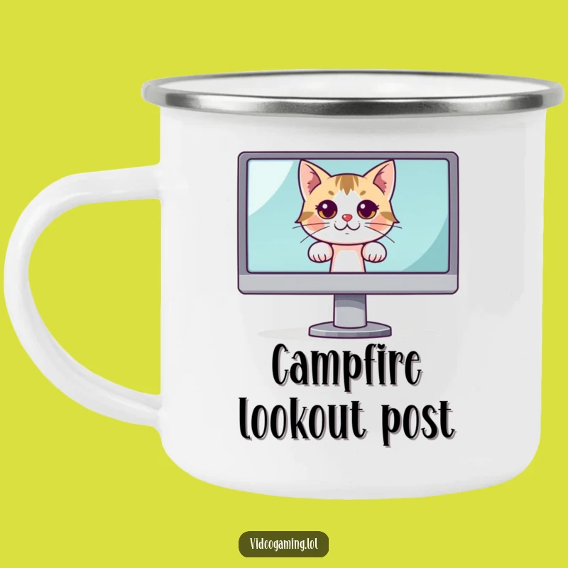 Funny Curious Cat Monitor Camping Mug: Peek into Fun with This Hilarious Outdoor Mug