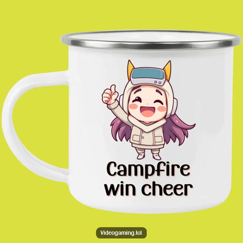 Funny Victory Camping Mug: Happy Fist Pump Outdoors, Hilarious Adventure Gift!