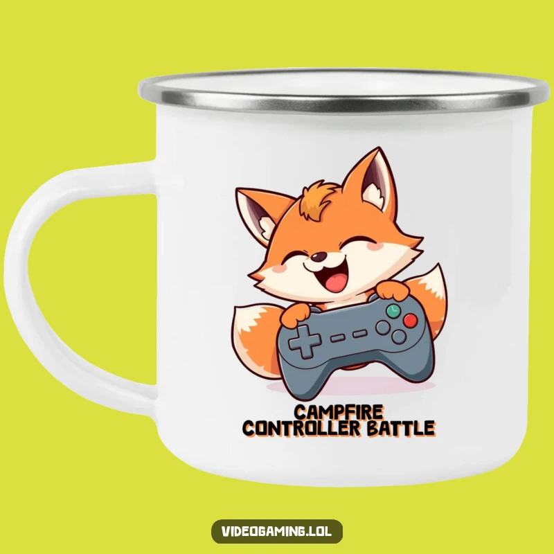 Funny Gamer Fox Camping Mug: Intense Gaming Fuel for Outdoor Adventures