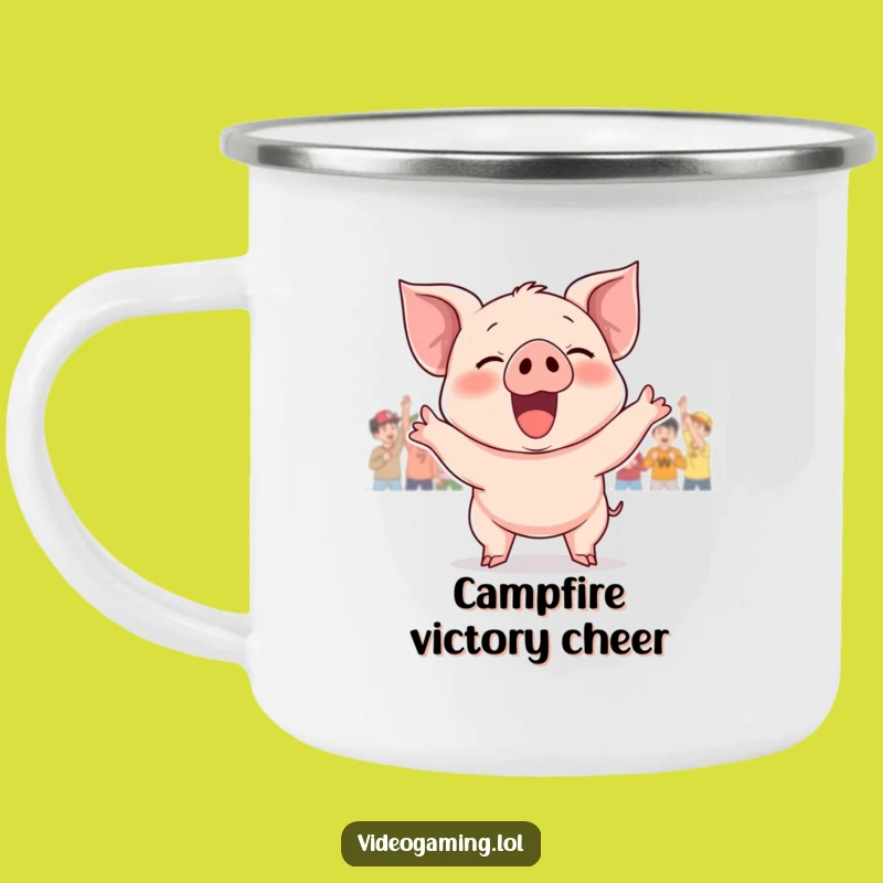Funny Giggling Piglet Victory Camping Mug: Celebrate Wins Outdoors