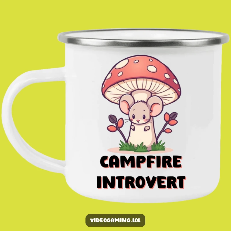 Funny Shy Mouse Camping Mug: Pixelated Mushroom Retreat
