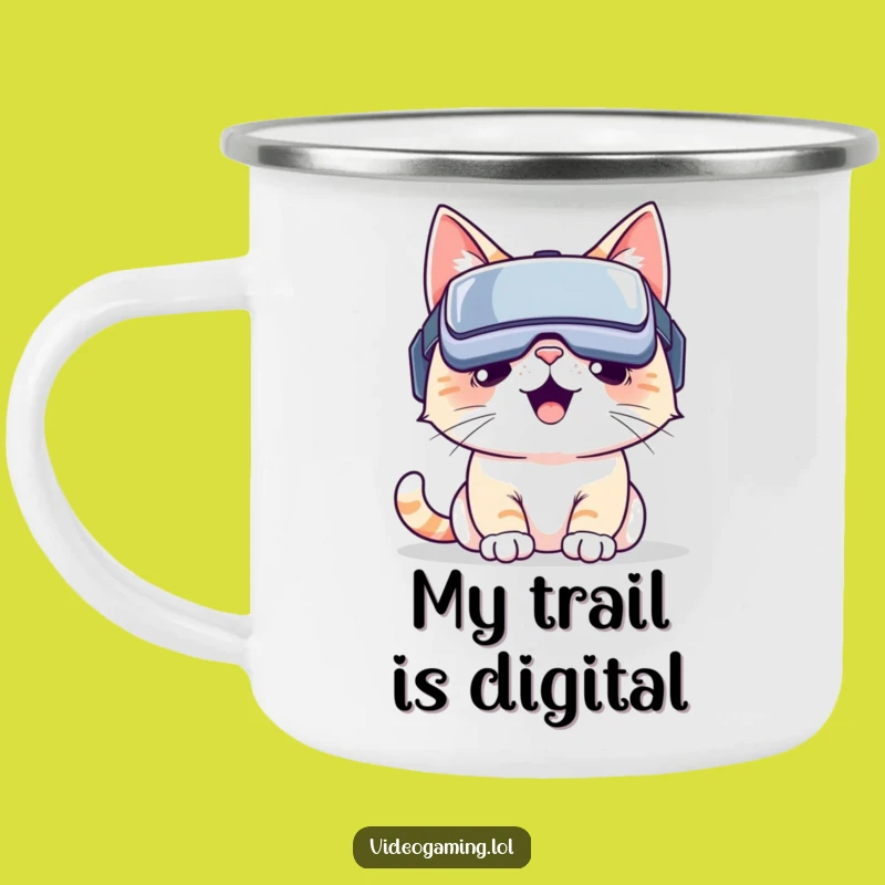 Funny VR Cat Camping Mug: Enjoy Your Brew in This Hilarious Feline's Virtual Outdoors