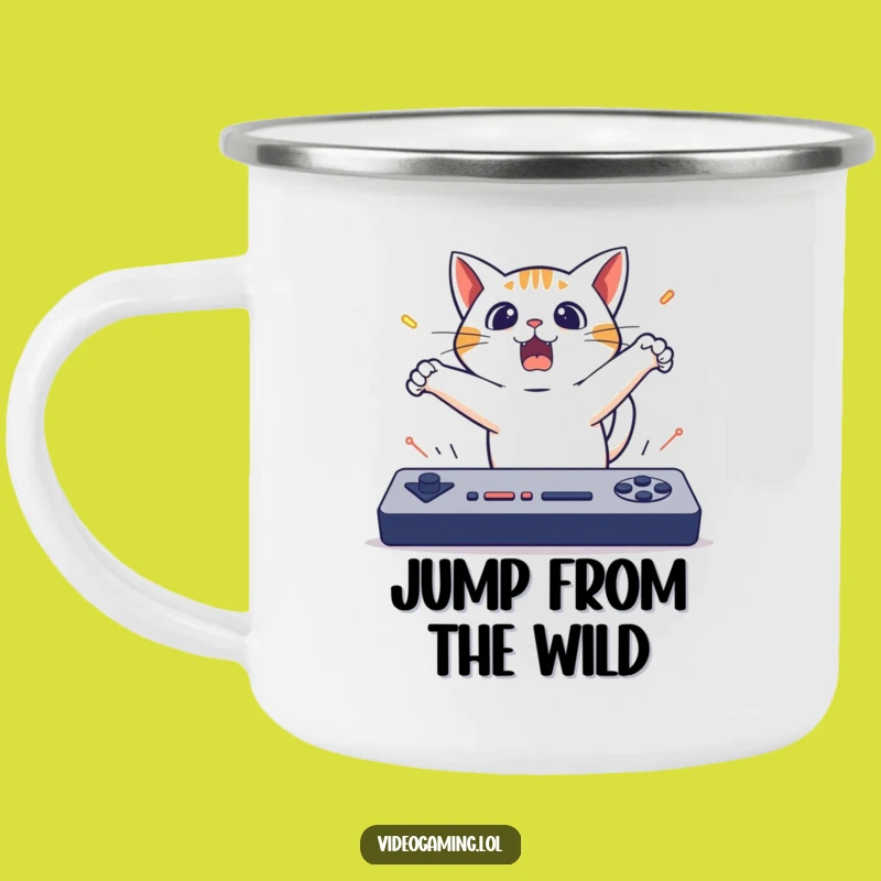 Funny Cat Gaming Camping Mug: Adventure Brews with a Surprised Cat