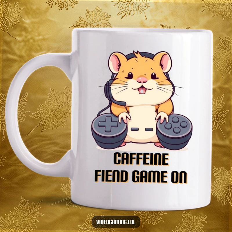 Funny Hamster Gamer Mug: A determined hamster wearing a headset furiously mashes video game controller buttons.