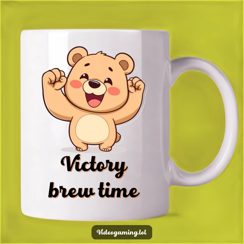 Funny Victory Bear Mug - Happy Fist Pump Gift for Winners