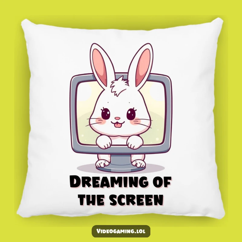 Funny Cheerful Rabbit Pillow: Cozy Gamer Decor for Screen Addicts