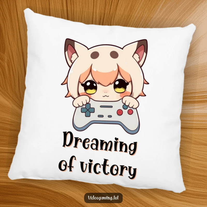 Funny pillow depicting a curious character intently studying a game controller, perfect for gamer relaxation.