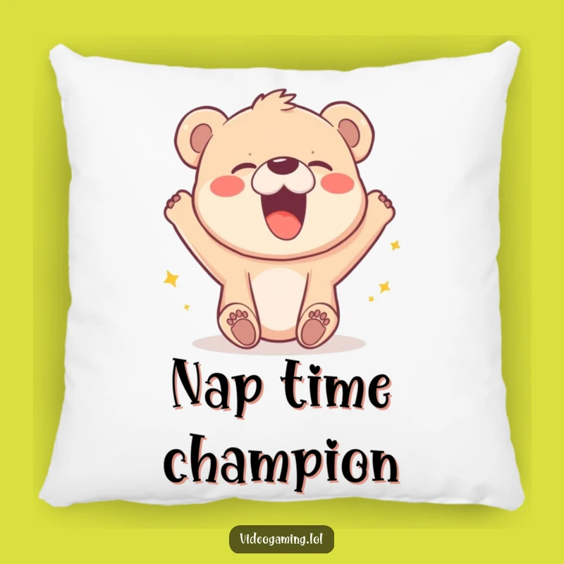 Funny Bear Cub Pillow: Cozy Victory Laugh Cushion