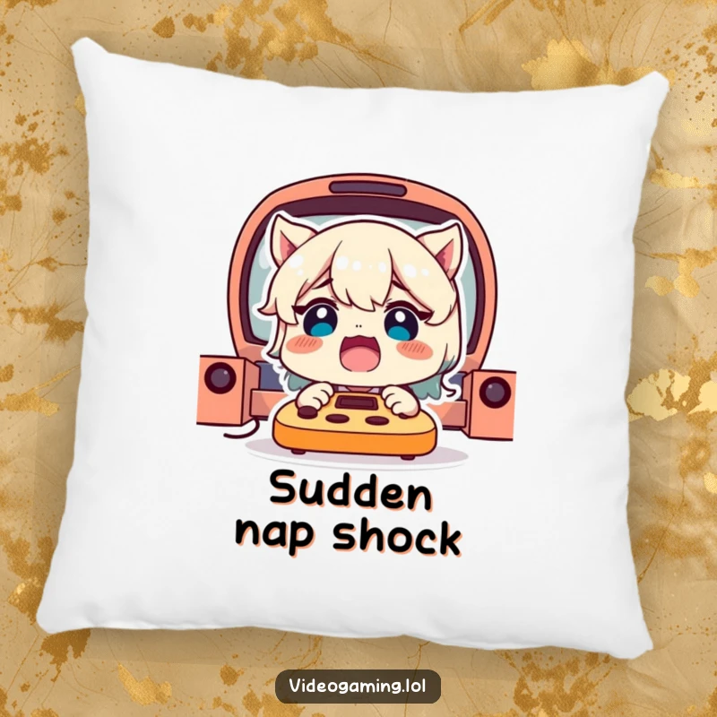 Funny Gamer Pillow: A delighted character with a shocked expression, offering comfort and a humorous touch to any gamer’s space.