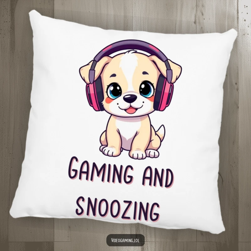 Funny Pillow: A playful puppy wearing large gaming headphones offers soft comfort and a gamer-themed design.
