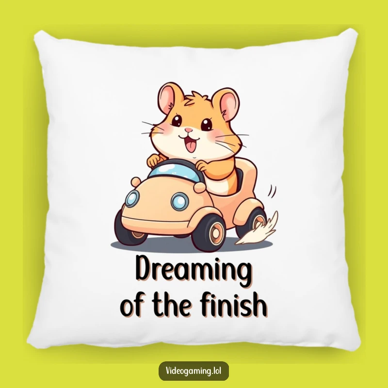 Funny Hamster Racer Pillow: Cozy Comfort with a Determined Hamster!