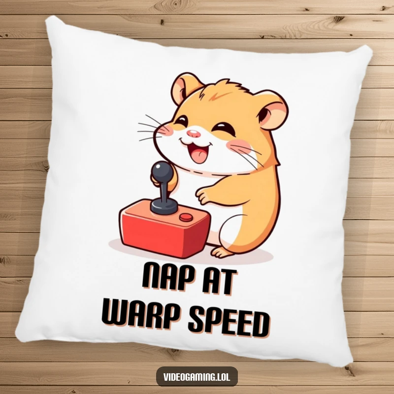 Funny Hamster Pillow: A giggling hamster rests comfortably, its tiny paws busy on a miniature joystick.