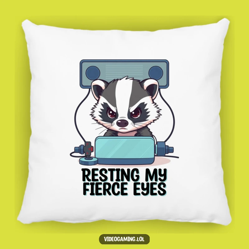 Funny Badger Gamer Pillow - Soft Determined Badger, Cozy Funny Gift