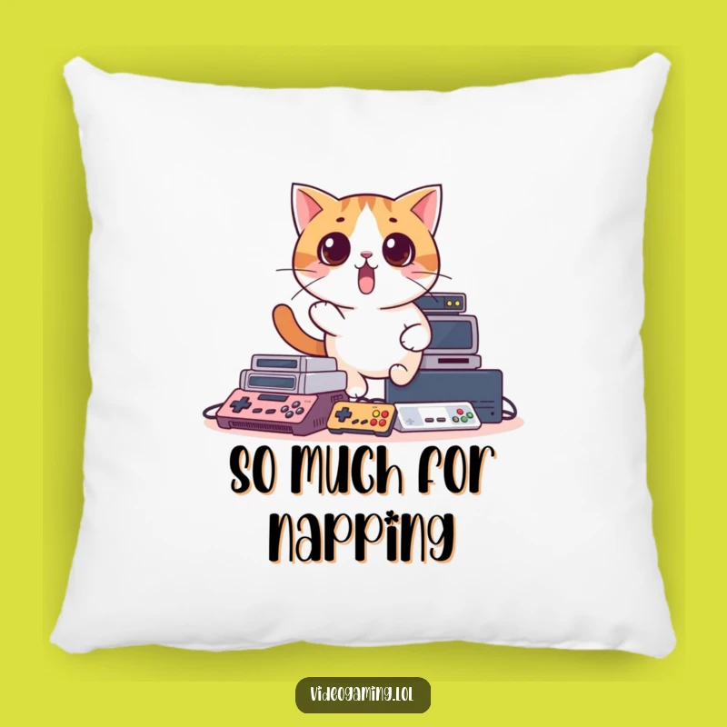 Funny Surprised Cat Pillow: Cozy Gamer Decor for Console Chaos Lovers