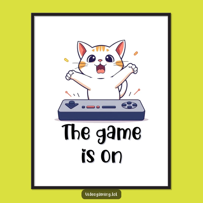 Funny Cat Gaming Print: Surprised Leap Art for Instant Decor