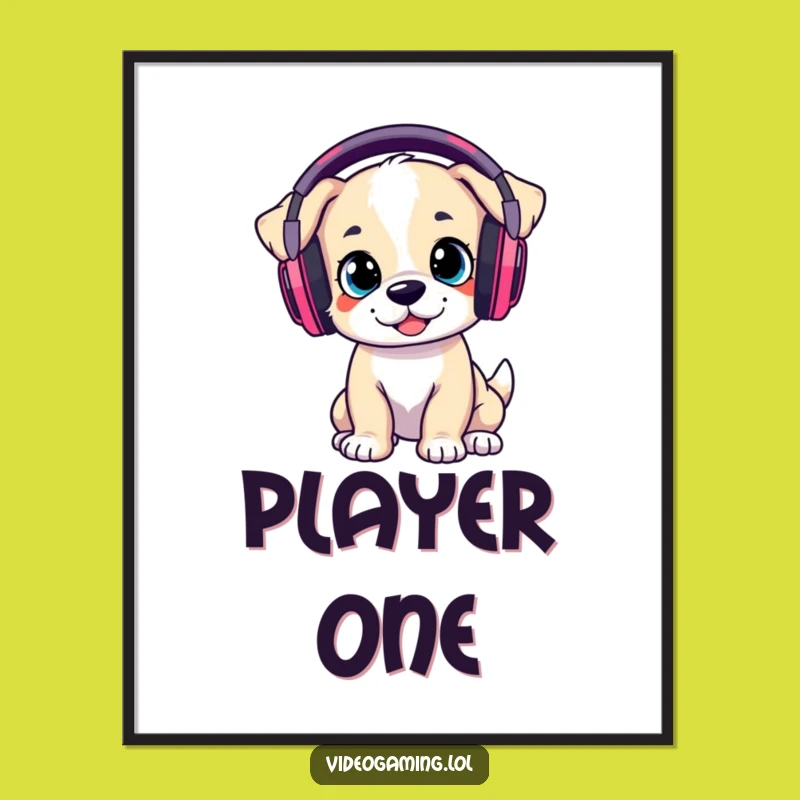 Funny Gaming Puppy Digital Art: Focused Gamer Pup, Unique Funny Gift!