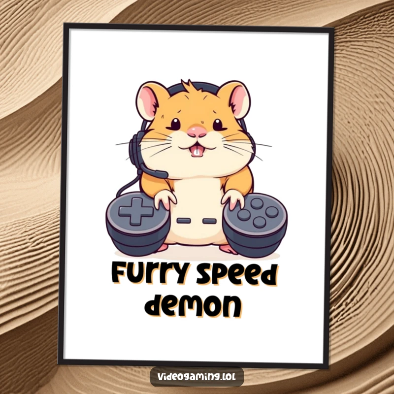 Funny Hamster Gamer Digital Art: A determined hamster wearing a headset furiously mashes controller buttons, bringing instant gaming energy.