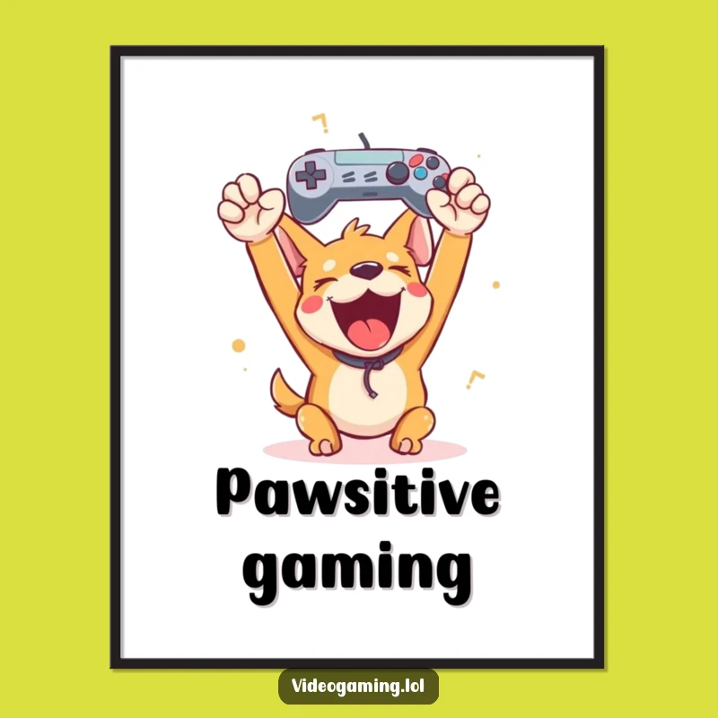 Funny Happy Dog Gamer Digital Art: Instant Victory Wall Decor Download