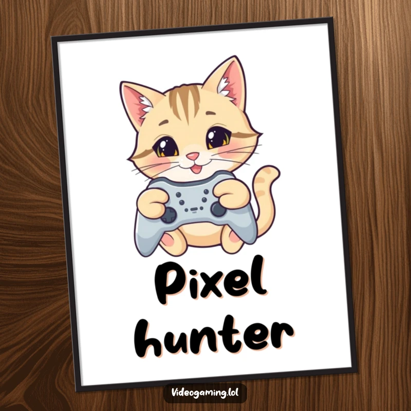 Funny cat gamer digital art, a happy cat with a focused smile aiming a game controller, ready for intense gaming.