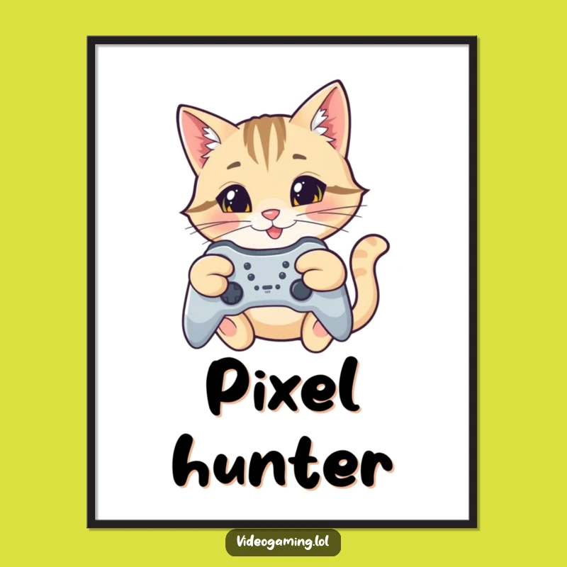 Funny Cat Gamer Digital Art: Instant Focused Gift for Walls