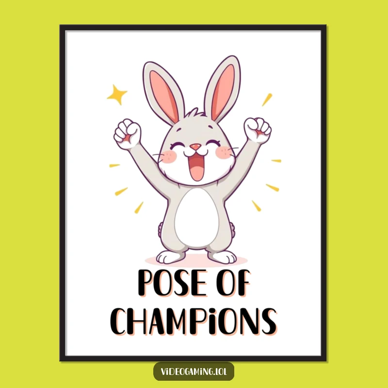 Funny Digital Art: Victorious Bunny, Instant Celebration for Your Walls