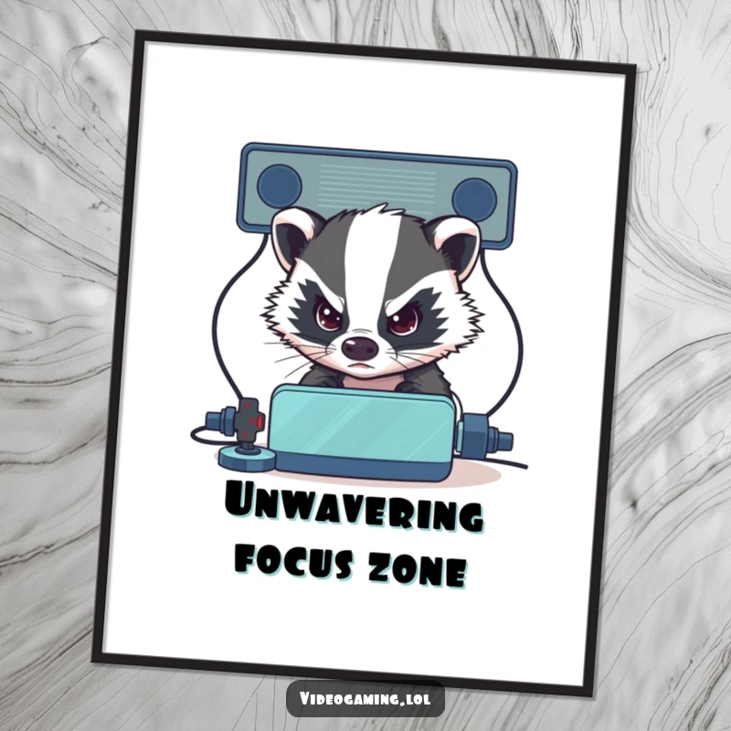 Funny Badger Gamer Digital Art: A determined badger intently eyes a virtual opponent, showcasing intense focus.
