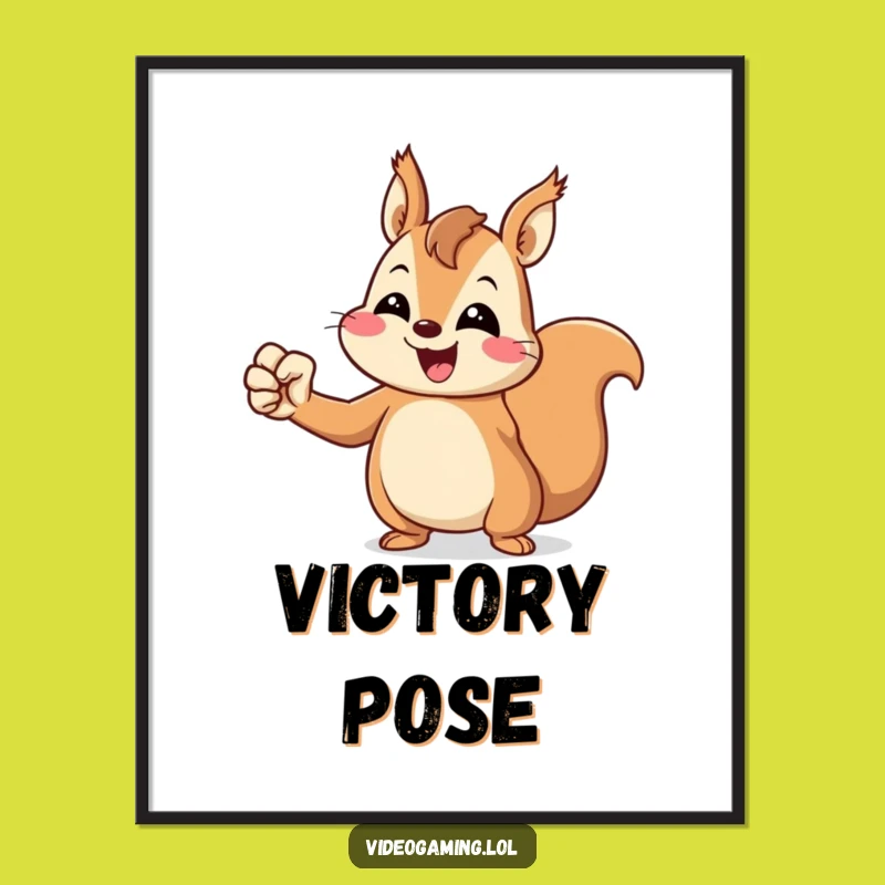 Funny Squirrel Digital Art: Victorious Decor, Unique Cheerful Funny Gift