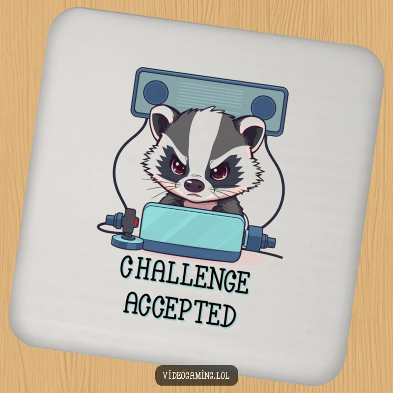 Funny Badger Gamer Coaster: A determined badger intensely eyes its virtual opponent, adding a focused touch.