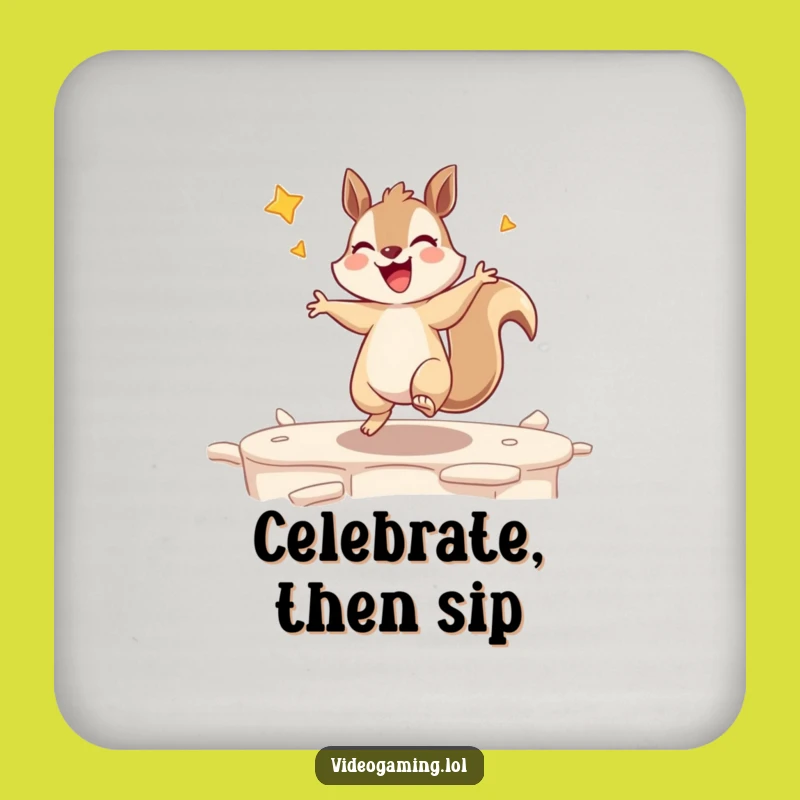 Funny Squirrel Victory Coasters: Protect Surfaces with Gamer Flair!