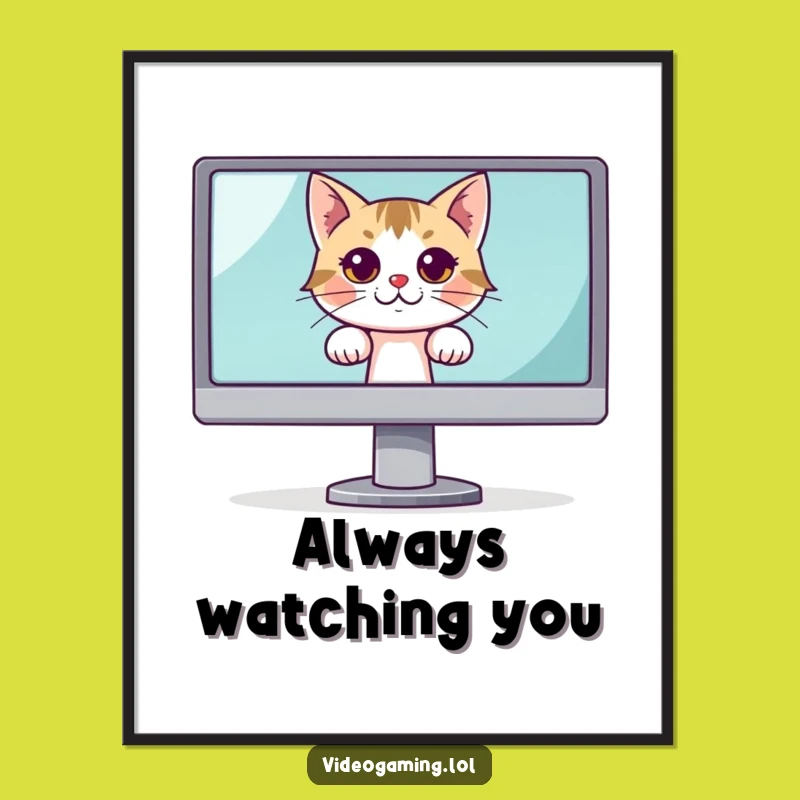 Funny Curious Cat Monitor Poster: Add Mystery and Laughter to Your Walls