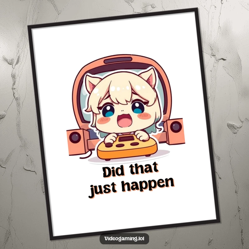 Funny Gamer Poster: A delighted character frozen in a hilariously shocked expression, capturing the essence of game surprise.