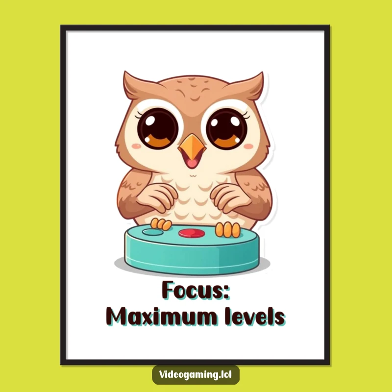 Funny Joyful Owl Gaming Poster - Wall Art Gift