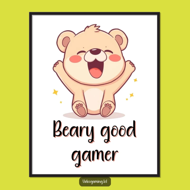 Funny Bear Cub Victory Poster: Hilarious Pixel Win Art