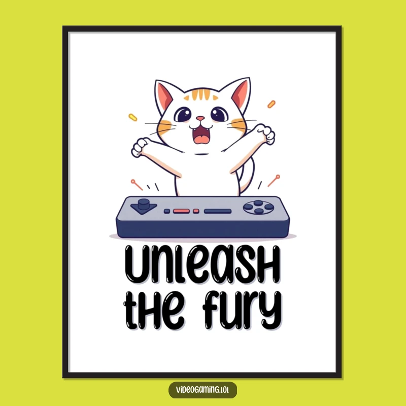 Funny Cat Gaming Poster: Surprised Leap Art for Your Walls