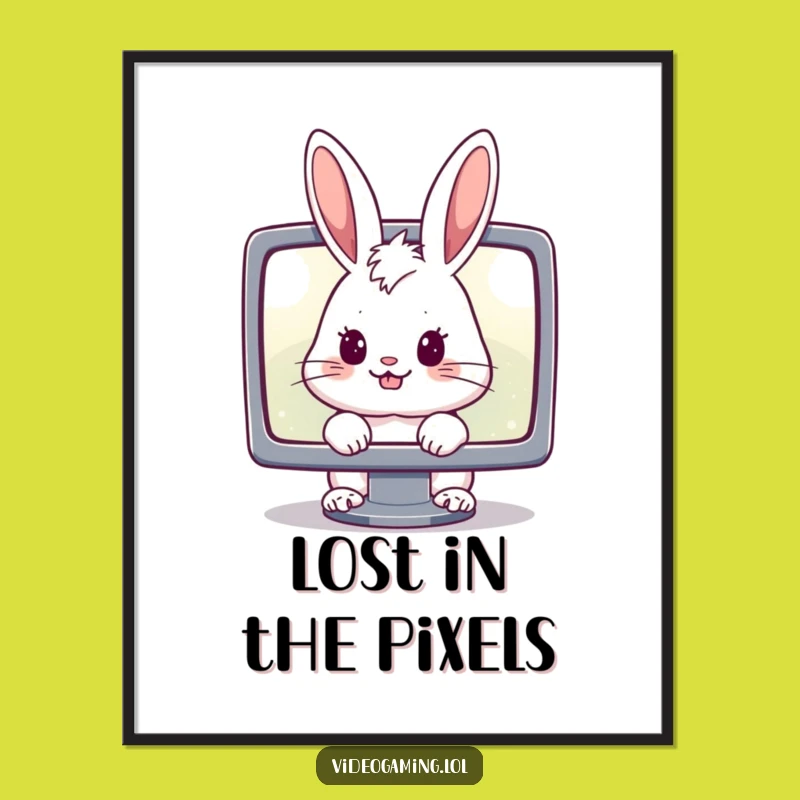 Funny Cheerful Rabbit Poster: Hilarious Gamer Art for Screen Lovers