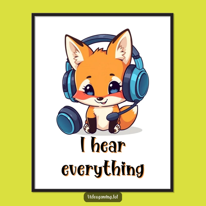 Funny Curious Fox Poster: Hilarious Gamer Art for Headset Admirers