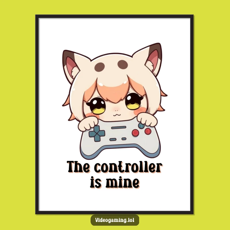 Funny Gamer Poster - Curious Character Intense Controller Focus Wall Art