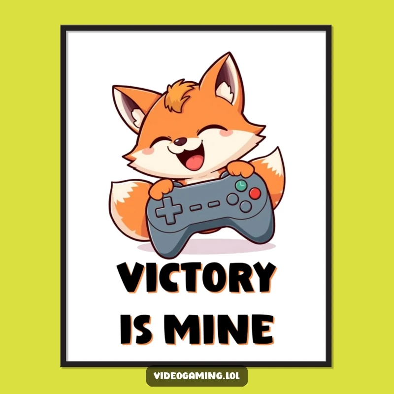 Funny Gaming Fox Poster: Intense Button Mashing Art for Your Game Room