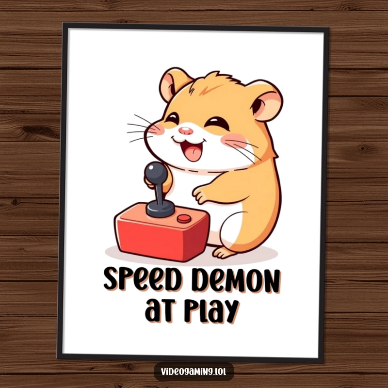 Funny Hamster Gamer Poster: A giggling hamster excitedly operates a tiny joystick, capturing pure gaming delight.