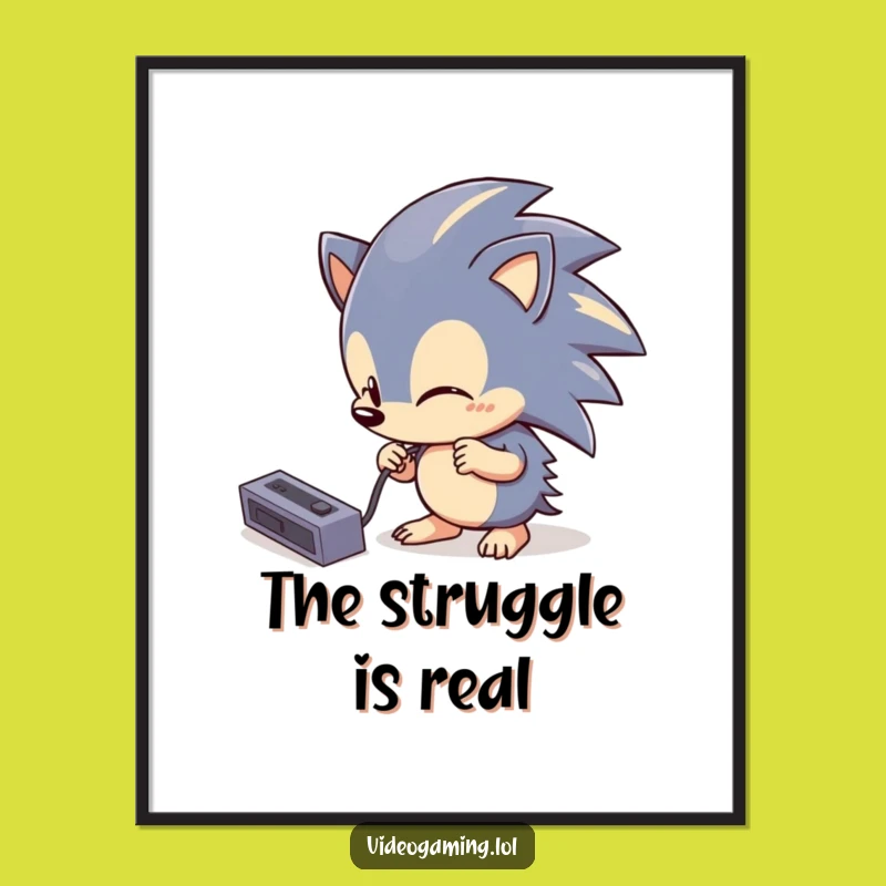 Funny Hedgehog Tech Poster: Clumsy Animal Art, Hilarious Wall Decor for Gadget Lovers